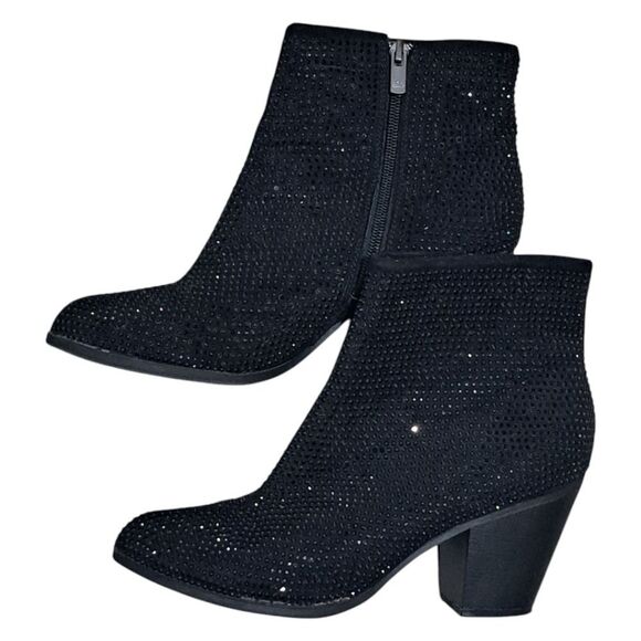 Juicy Couture Shimmer Rhinestones Whimsygoth Chunky Heel Ankle Boots Size 8.5 - Picture 4 of 15